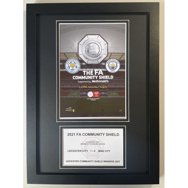 2021 FA Community Shield A4 Framed Photo Match Programme Football Display Leicester