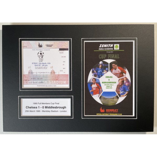 1990 Full Members Cup Final Chelsea A4 Photo Programme Ticket Display