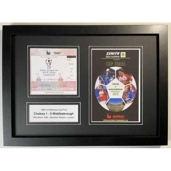 1990 Full Members Cup Final Chelsea A4 Framed Photo Programme Ticket Display
