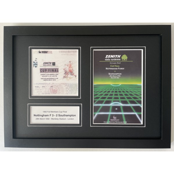 1992 Full Members Cup Final Nottingham Forest A4 Framed Photo Programme Ticket Display