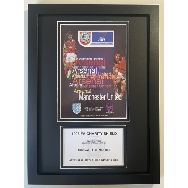 1998 FA Charity Shield A4 Framed Photo Match Programme Football Display Arsenal
