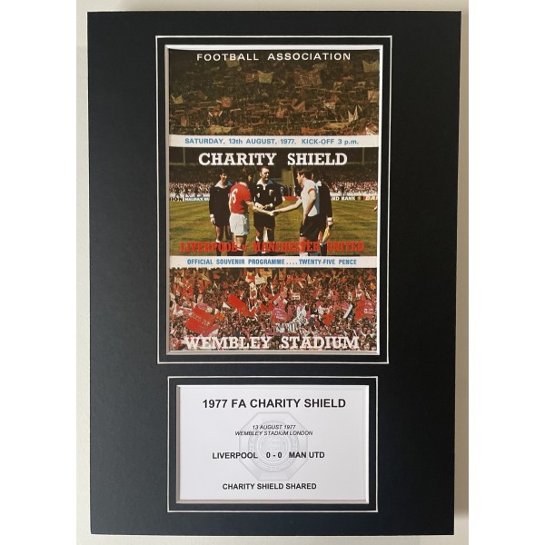 1977 FA Charity Shield A4 Photo Match Programme Display Liverpool Man Utd