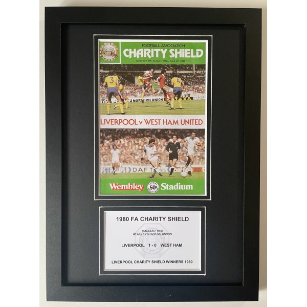 1980 FA Charity Shield A4 Photo Match Framed Programme Football Display Liverpool LFC