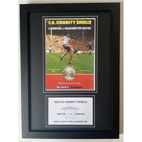 1983 FA Charity Shield A4 Photo Match Framed Programme Football Display Man Utd