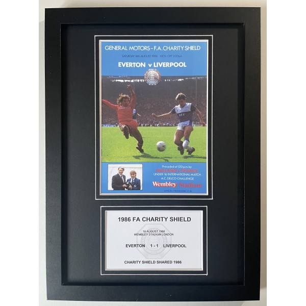 1986 FA Charity Shield A4 Framed Photo Match Programme Display Everton Liverpool