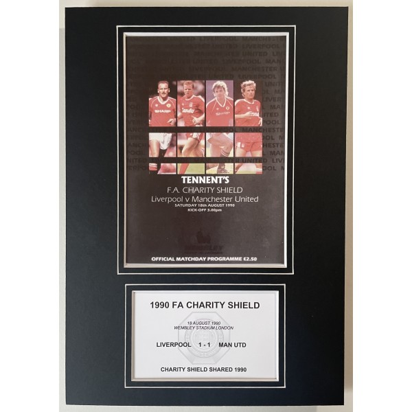 1990 FA Charity Shield A4 Photo Match Programme Display Liverpool Man United