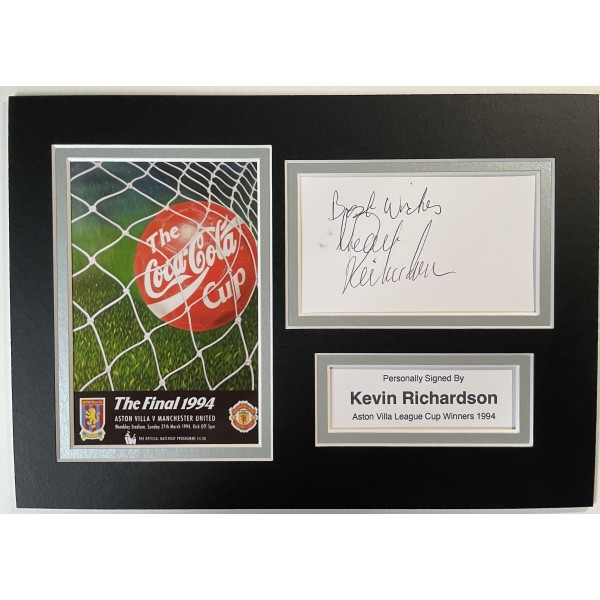 Kevin Richardson Signed Autograph A4 photo display Aston Villa League Cup 1994 Perfect Gift Memorabilia	