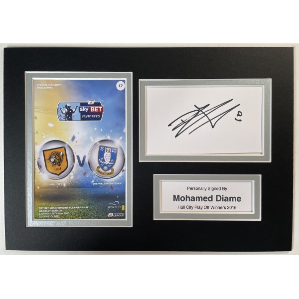 Mohamed Diame Signed Autograph A4 photo display Hull City Play Off Winners 2016 Perfect Gift Memorabilia	