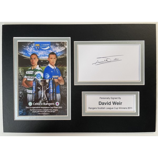 David Weir Signed Autograph A4 photo display Rangers League Cup Winners 2011 Perfect Gift Memorabilia	