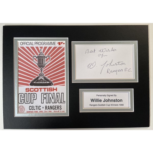 Willie Johnston Signed Autograph photo display Rangers Scottish Cup Winners 1966 Perfect Gift Memorabilia	
