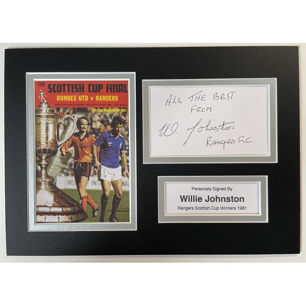 Willie Johnston Signed Autograph photo display Rangers Scottish Cup Winners 1981 Perfect Gift Memorabilia	