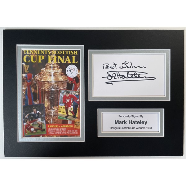 Mark Hateley Signed Autograph photo display Rangers Scottish Cup Winners 1993 Perfect Gift Memorabilia	