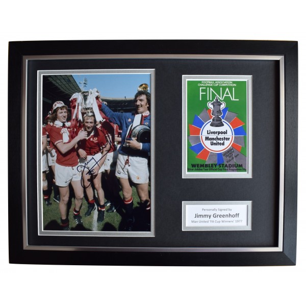 Jimmy Greenhoff Signed Autograph 16x12 framed photo display Man Utd FA Cup 1977 Perfect Gift Memorabilia