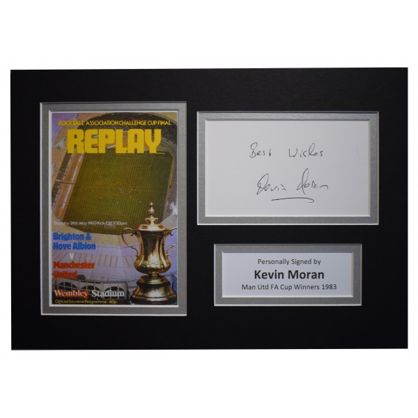 Kevin Moran Signed Autograph A4 photo mount display Man Utd FA Cup Winners 1983 Perfect Gift Memorabilia	