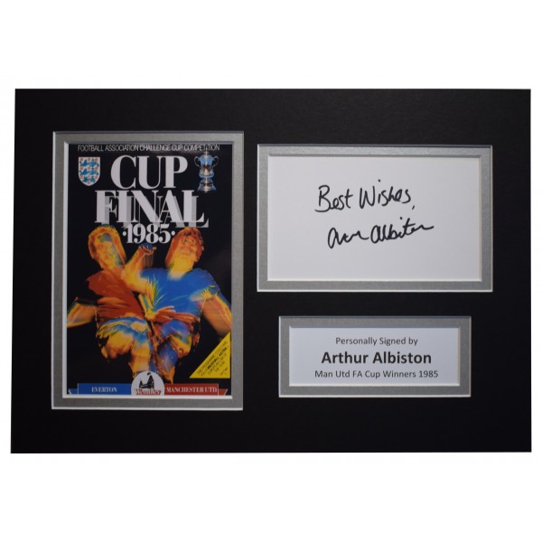 Arthur Albiston Signed Autograph A4 photo mount Man Utd FA Cup Winners 1985 Perfect Gift Memorabilia