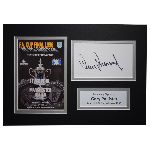 Gary Pallister Signed Autograph A4 photo mount Man Utd FA Cup Winners 1996 Perfect Gift Memorabilia	