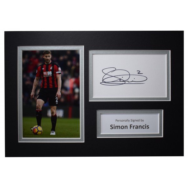 Simon Francis Signed Autograph A4 photo display Bournemouth Football AFTAL COA Perfect Gift Memorabilia			