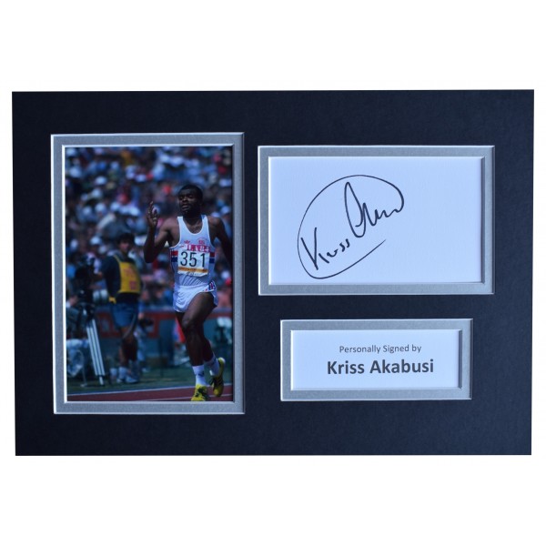 Kriss Akabusi Signed Autograph A4 photo display Olympic Hurdles AFTAL COA Perfect Gift Memorabilia		