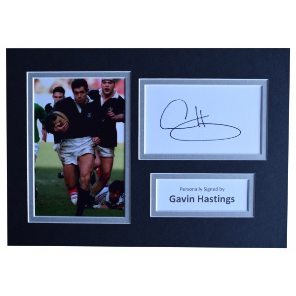 Gavin Hastings Signed Autograph A4 photo display Scotland Rugby AFTAL COA Perfect Gift Memorabilia		