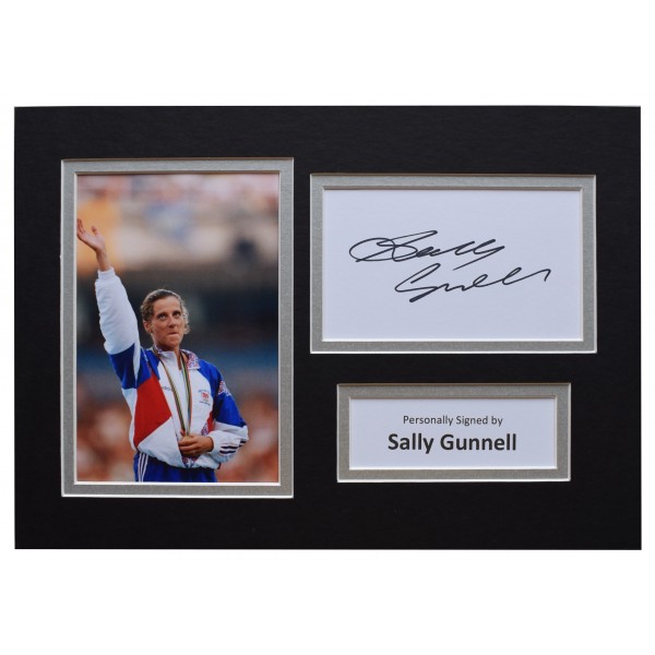 Sally Gunnell Signed Autograph A4 photo display Olympic Hurdles AFTAL COA Perfect Gift Memorabilia	