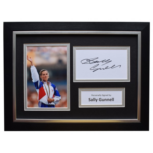 Sally Gunnell Signed A4 Framed Autograph Photo Display Olympic Hurdles AFTAL COA  Perfect Gift Memorabilia		