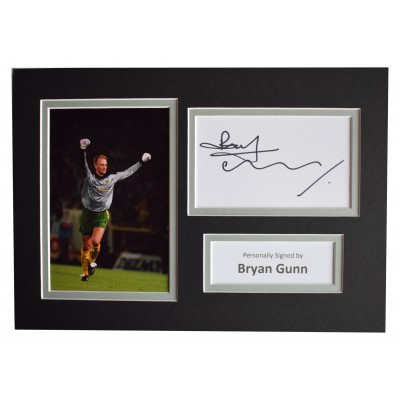Bryan Gunn Signed Autograph A4 photo display Norwich City Sport AFTAL COA