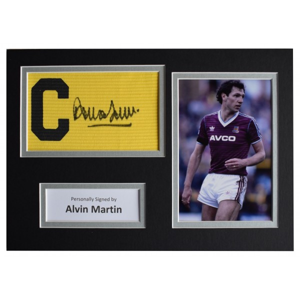 Alvin Martin Signed Captains Armband A4 photo display West Ham Utd Football COA Perfect Gift Memorabilia			