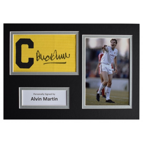 Alvin Martin Signed Captains Armband A4 photo display West Ham Utd Football COA Perfect Gift Memorabilia			