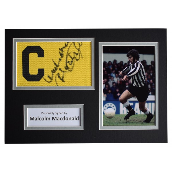 Malcolm Macdonald Signed Captains Armband A4 photo display Newcastle United COA Perfect Gift Memorabilia		