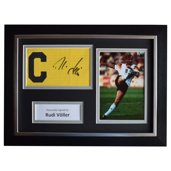Rudi Voller Signed FRAMED Captains Armband A4 Photo Display Germany AFTAL COA  Perfect Gift Memorabilia	