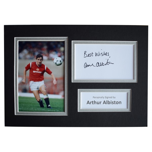 Arthur Albiston Signed Autograph A4 photo display Manchester United AFTAL COA Perfect Gift Memorabilia			