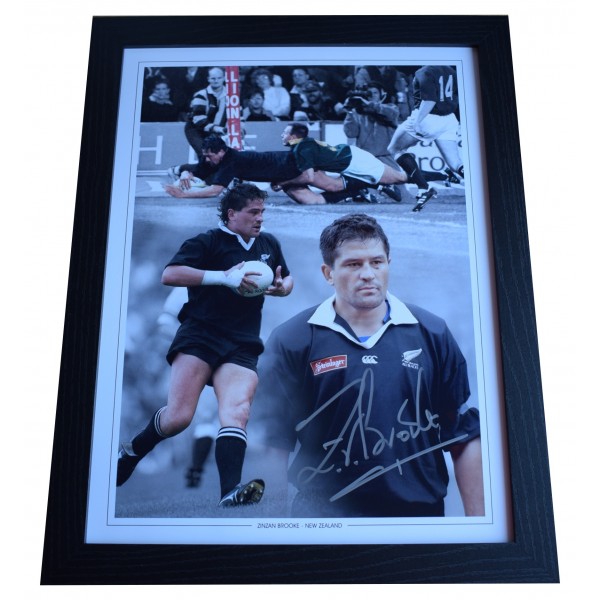 Zinzan Brooke Signed Autograph 16x12 framed photo display NZ All Blacks Rugby Perfect Gift Memorabilia