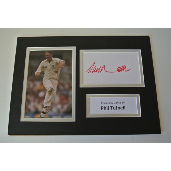 Phil Tufnell Signed Autograph A4 photo mount display Cricket Sport & COA  