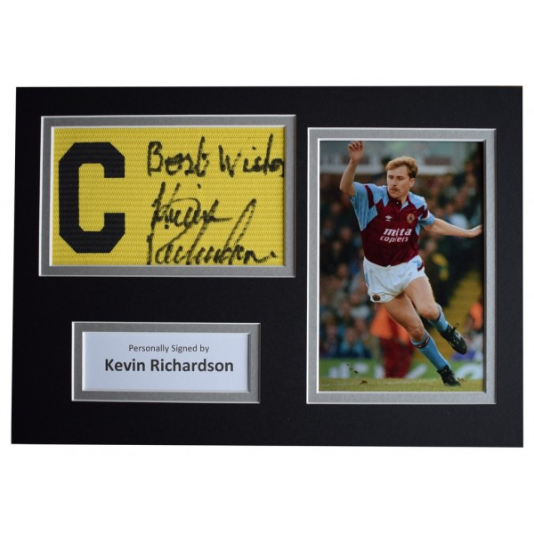 Kevin Richardson Signed Captains Armband A4 photo display Aston Villa  AFTAL  COA Memorabilia PERFECT GIFT