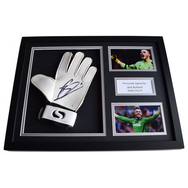 Jack Butland Signed FRAMED Goalkeeper Glove 16x12 photo display Stoke City AFTAL  COA Memorabilia PERFECT GIFT