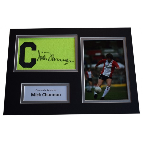 Mick Channon Signed Captains Armband A4 Photo display Southampton AFTAL &  COA Memorabilia PERFECT GIFT