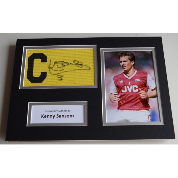Kenny Sansom SIGNED Captains Armband A4 Photo Display Arsenal   AFTAL & COA Memorabilia PERFECT GIFT