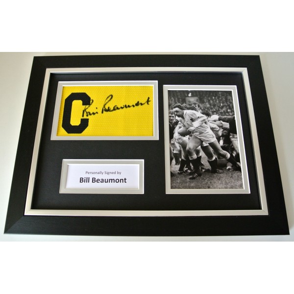 Bill Beaumont Signed FRAMED Captains Armband A4 display England Rugby PROOF COA