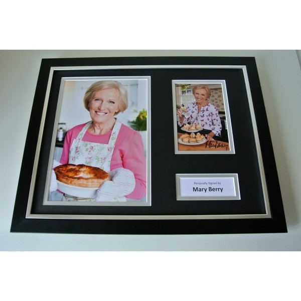 Mary Berry SIGNED FRAMED Photo Mount Autograph 16x12 display Bake Off TV & COA