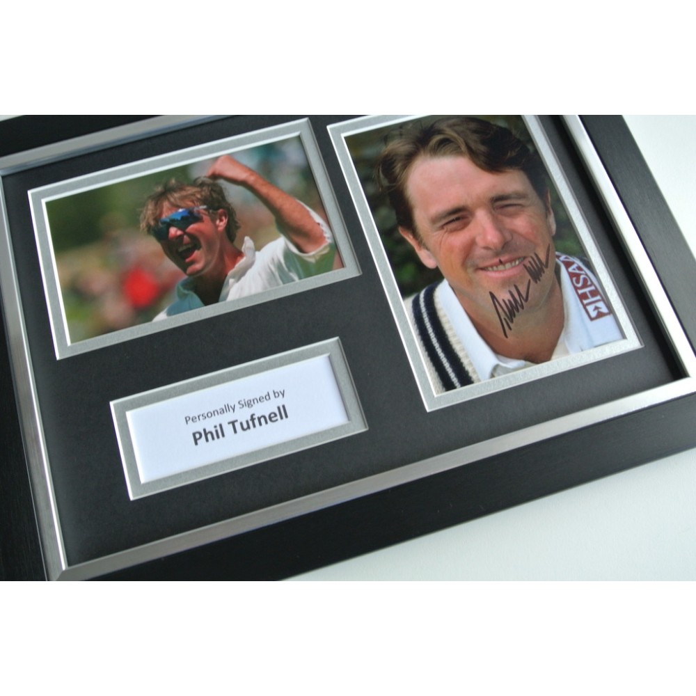 Phil Tufnell Signed A4 Photo Framed Cricket Memorabilia Autograph Display COA 