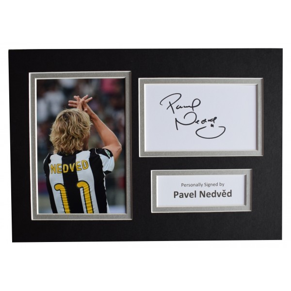 Pavel Nedved Signed Autograph A4 photo display Juventus Football AFTAL COA Perfect Gift Memorabilia